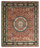 Hand Knotted Traditional Kazak Medallion Rust and Black Multi Size wool Area Rug