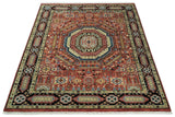 Hand Knotted Traditional Kazak Medallion Rust and Black Multi Size wool Area Rug