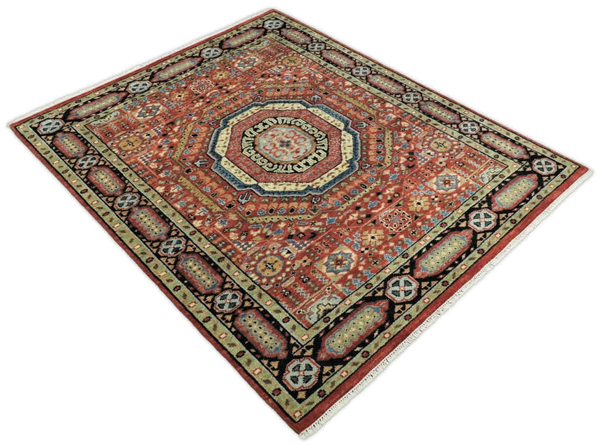 Hand Knotted Traditional Kazak Medallion Rust and Black Multi Size wool Area Rug