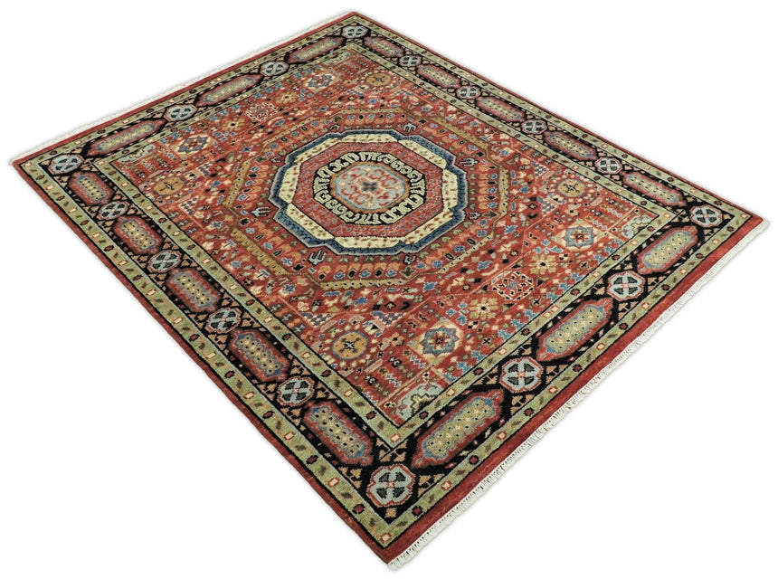 Hand Knotted Traditional Kazak Medallion Rust and Black Multi Size wool Area Rug