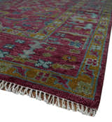 Hand Knotted Maroon and Gold Traditional Antique Style Wool Area Rug