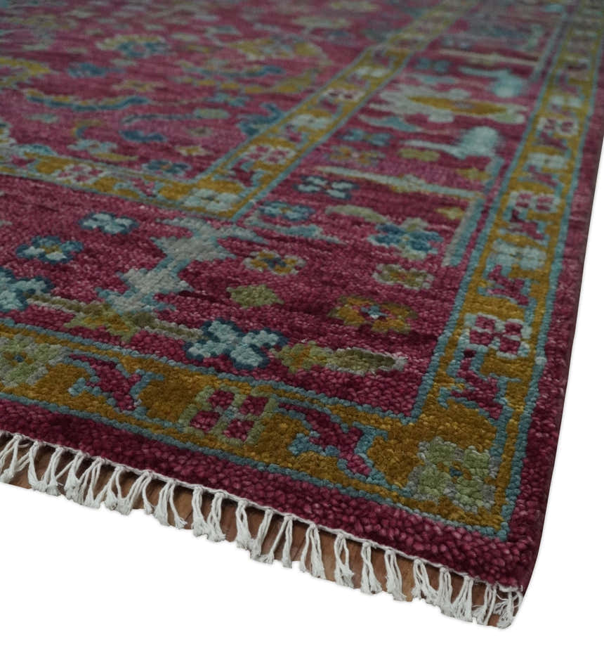 Hand Knotted Maroon and Gold Traditional Antique Style Wool Area Rug