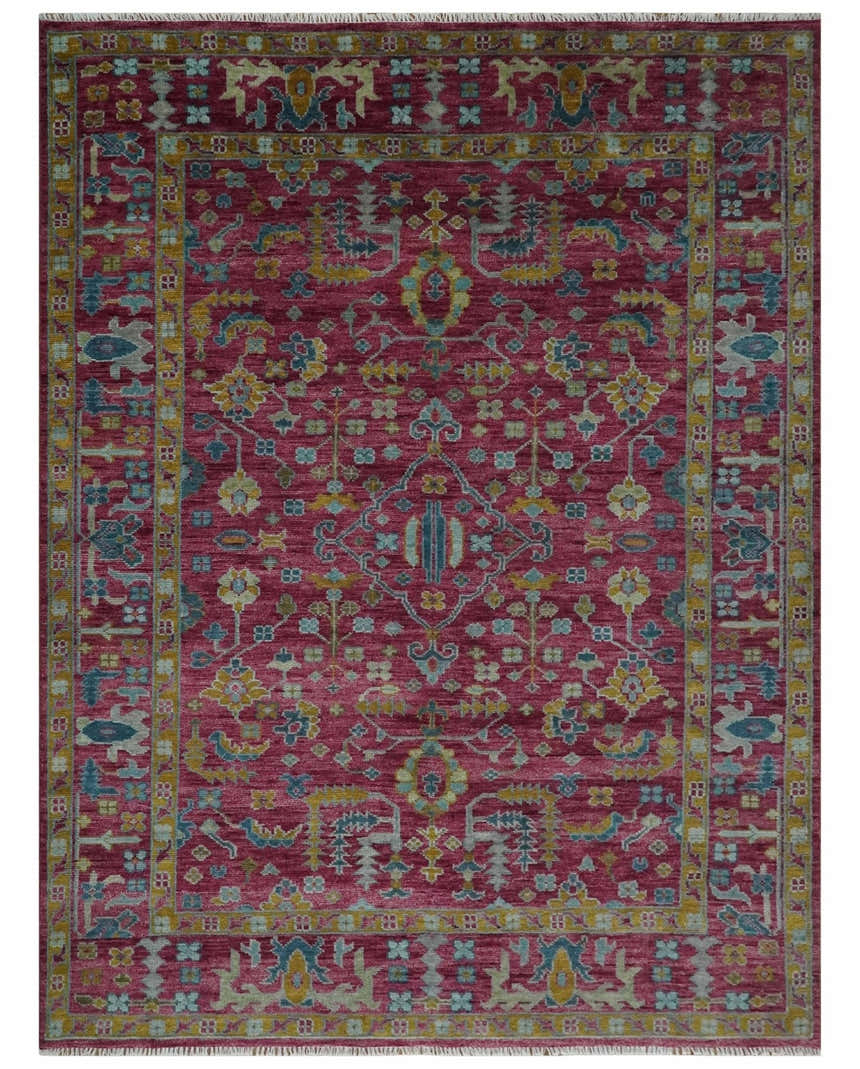 Hand Knotted Maroon and Gold Traditional Antique Style Wool Area Rug