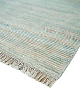 Hand Knotted Modern Abstract Blue and Peach Trellis Moroccan Made with Blended Wool Multi Size Area Rug