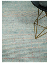 Hand Knotted Modern Abstract Blue and Peach Trellis Moroccan Made with Blended Wool Multi Size Area Rug