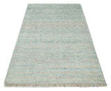 Hand Knotted Modern Abstract Blue and Peach Trellis Moroccan Made with Blended Wool Multi Size Area Rug