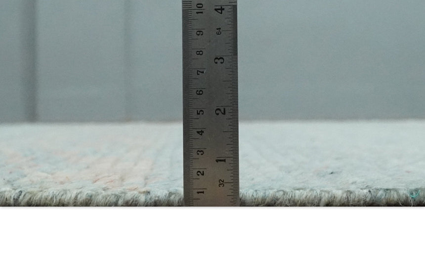 Hand Knotted Modern Abstract Blue and Peach Trellis Moroccan Made with Blended Wool Multi Size Area Rug