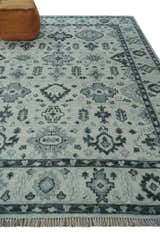 Hand Knotted Multi size Ivory, Silver and Charcoal Antique Turkish  Oushak Wool Area Rug