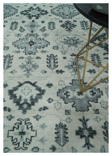 Hand Knotted Multi size Ivory, Silver and Charcoal Antique Turkish  Oushak Wool Area Rug