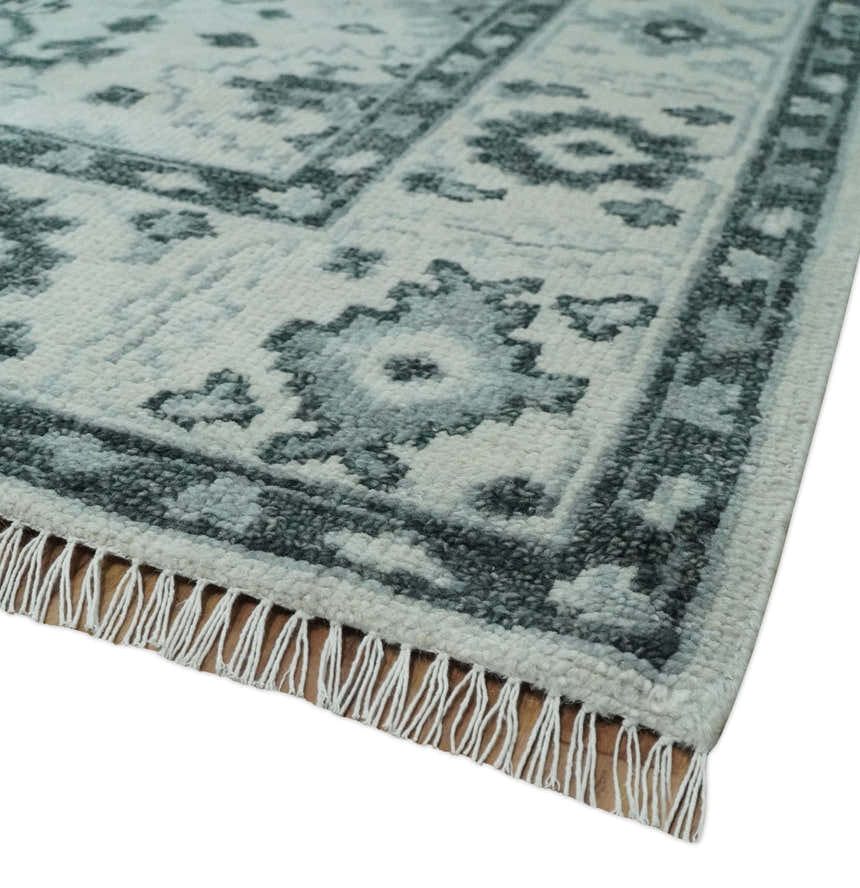 Hand Knotted Multi size Ivory, Silver and Charcoal Antique Turkish  Oushak Wool Area Rug