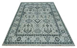 Hand Knotted Multi size Ivory, Silver and Charcoal Antique Turkish  Oushak Wool Area Rug