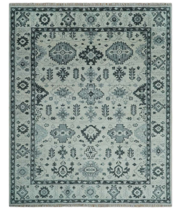 Hand Knotted Multi size Ivory, Silver and Charcoal Antique Turkish  Oushak Wool Area Rug