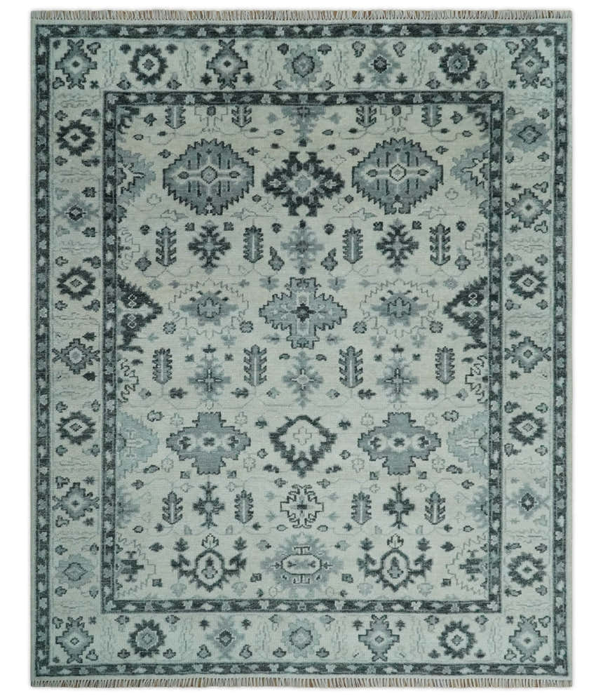 Hand Knotted Multi size Ivory, Silver and Charcoal Antique Turkish  Oushak Wool Area Rug