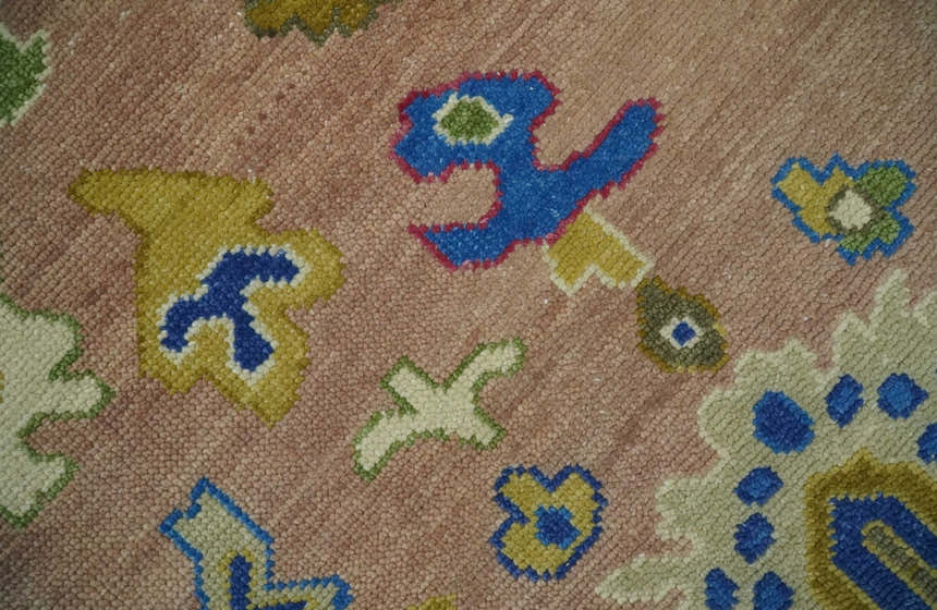 Hand Knotted Multi Size Antique Style Peach and Beige Traditional colorful Oushak Wool Rug