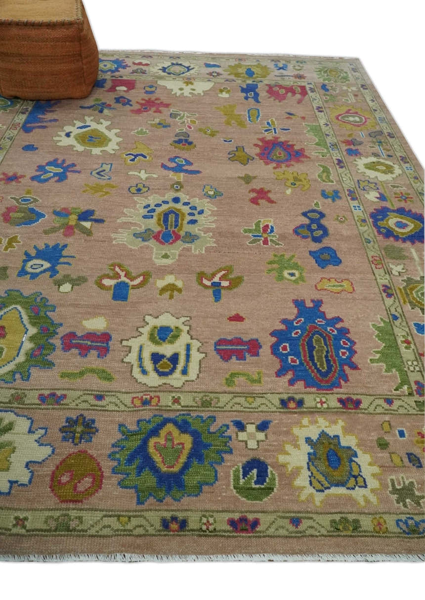 Hand Knotted Multi Size Antique Style Peach and Beige Traditional colorful Oushak Wool Rug