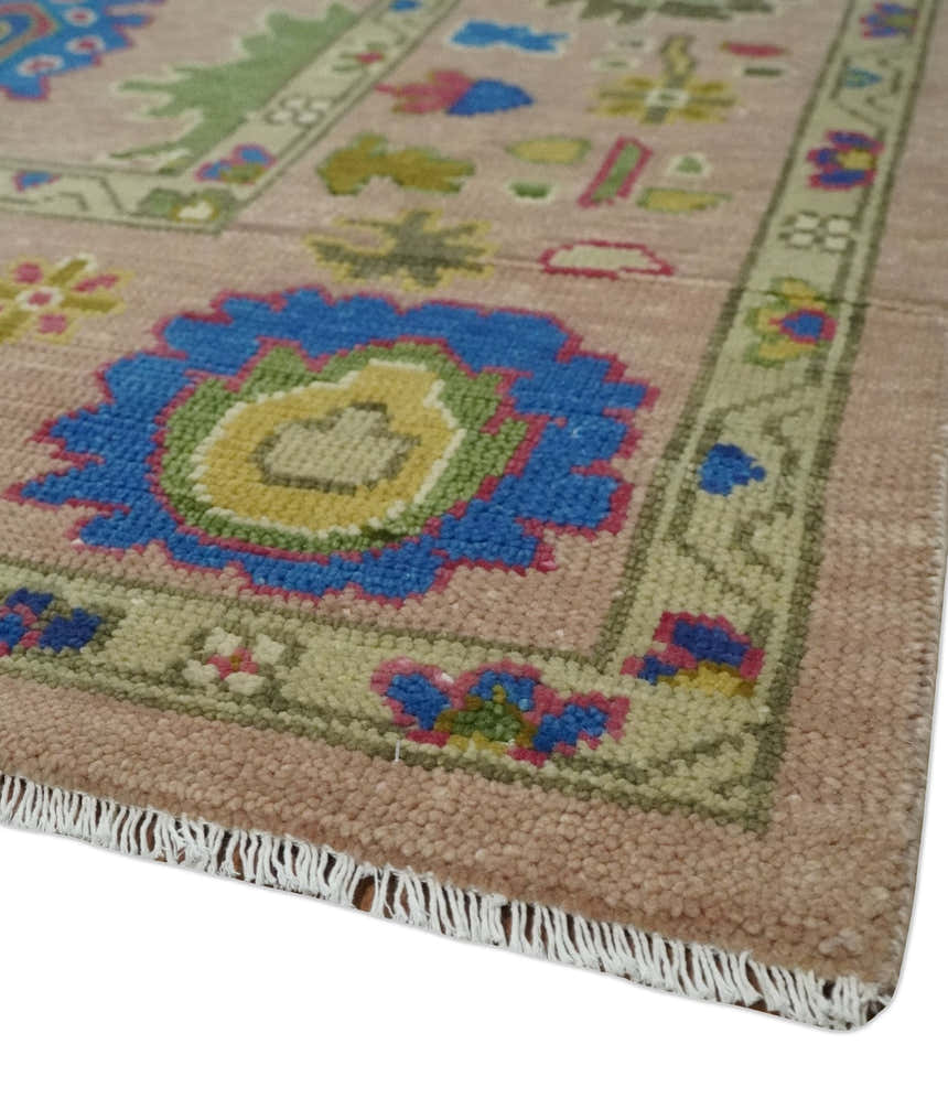 Hand Knotted Multi Size Antique Style Peach and Beige Traditional colorful Oushak Wool Rug