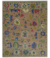 Hand Knotted Multi Size Antique Style Peach and Beige Traditional colorful Oushak Wool Rug