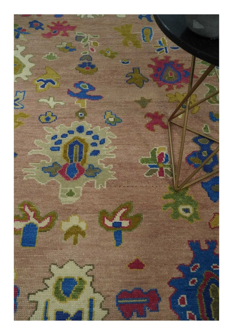 Hand Knotted Multi Size Antique Style Peach and Beige Traditional colorful Oushak Wool Rug