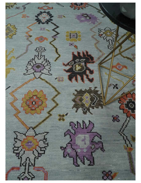 Hand Knotted Multi Size Silver and Olive Traditional Vintage Style colorful Oushak Wool Rug