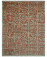 Hand knotted Multi Size Rust and Aqua Floral wool Area Rug