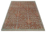 Hand knotted Multi Size Rust and Aqua Floral wool Area Rug