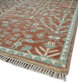 Hand knotted Multi Size Rust and Aqua Floral wool Area Rug