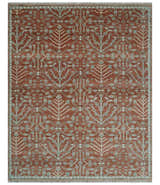Hand knotted Multi Size Rust and Aqua Floral wool Area Rug