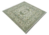 Hand Knotted Oriental Oushak Ivory and Teal Wool Area Rug