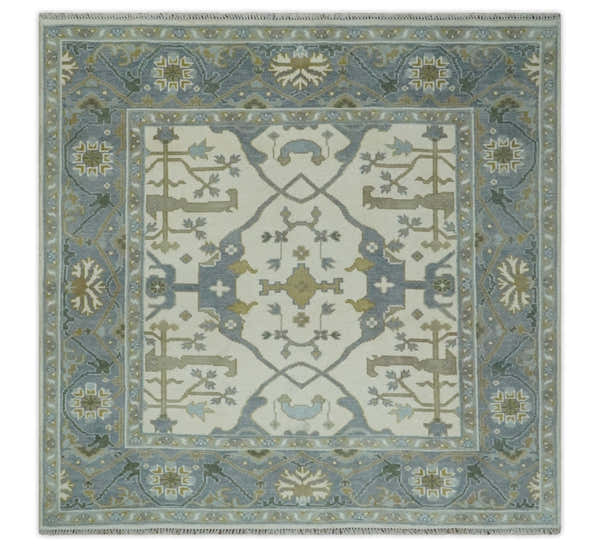 Hand Knotted Oriental Oushak Ivory, Charcoal and Beige Wool Area Rug