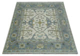 Hand Knotted Oriental Oushak Ivory, Charcoal and Beige Wool Area Rug