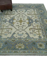 Hand Knotted Oriental Oushak Ivory, Charcoal and Beige Wool Area Rug