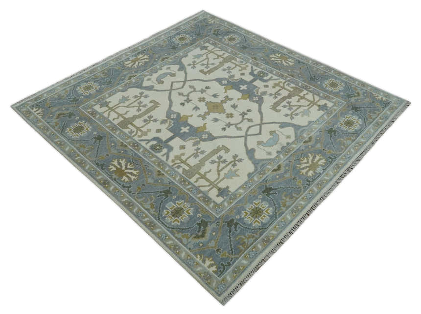 Hand Knotted Oriental Oushak Ivory, Charcoal and Beige Wool Area Rug