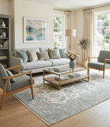 Hand Knotted Oriental Oushak Teal, Ivory and Beige Custom Made Wool Area Rug