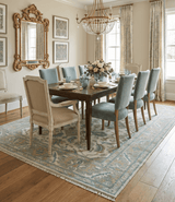 Hand Knotted Oriental Oushak Teal, Ivory and Beige Custom Made Wool Area Rug