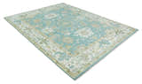 Hand Knotted Oriental Oushak Teal, Ivory and Beige Wool Area Rug