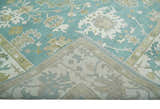 Hand Knotted Oriental Oushak Teal, Ivory and Beige Wool Area Rug