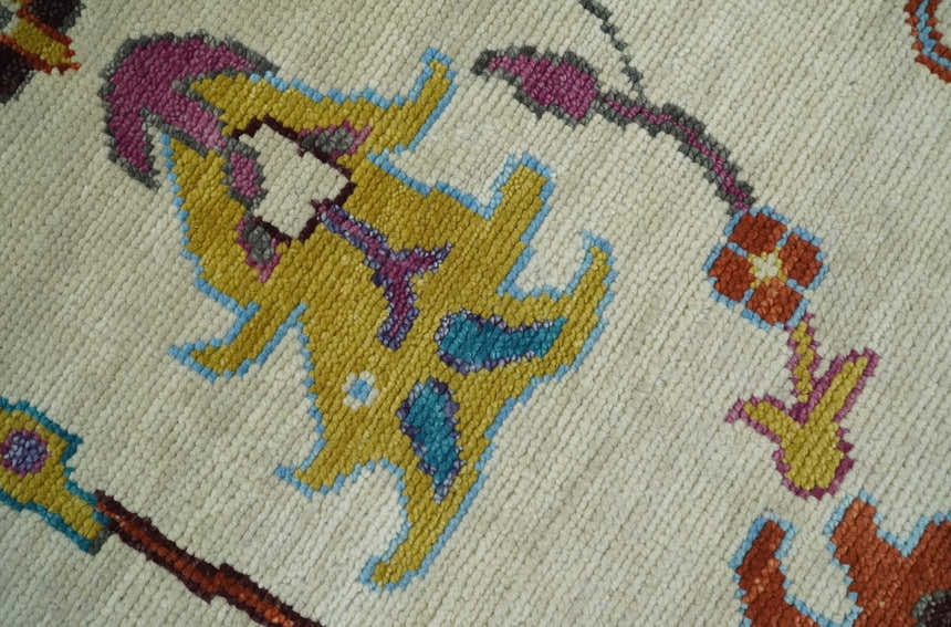 Hand Knotted Ivory, Gray and Blue Traditional Oushak Multi Size Wool Area Rug