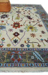 Hand Knotted Ivory, Gray and Blue Traditional Oushak Multi Size Wool Area Rug