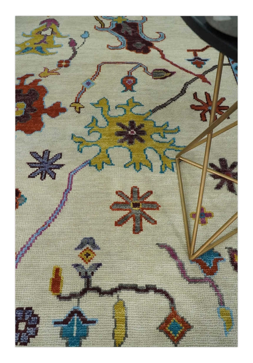 Hand Knotted Ivory, Gray and Blue Traditional Oushak Multi Size Wool Area Rug