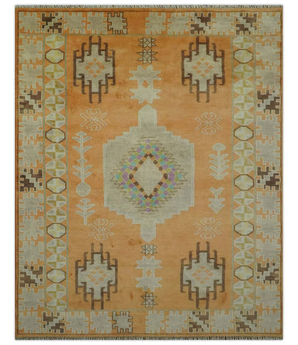 Hand Knotted Peach and Beige Traditional Southwestern Multi Size wool area rug