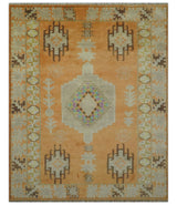 Hand Knotted Peach and Beige Traditional Southwestern Multi Size wool area rug