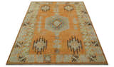 Hand Knotted Peach and Beige Traditional Southwestern Multi Size wool area rug