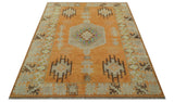 Hand Knotted Peach and Beige Traditional Southwestern Multi Size wool area rug