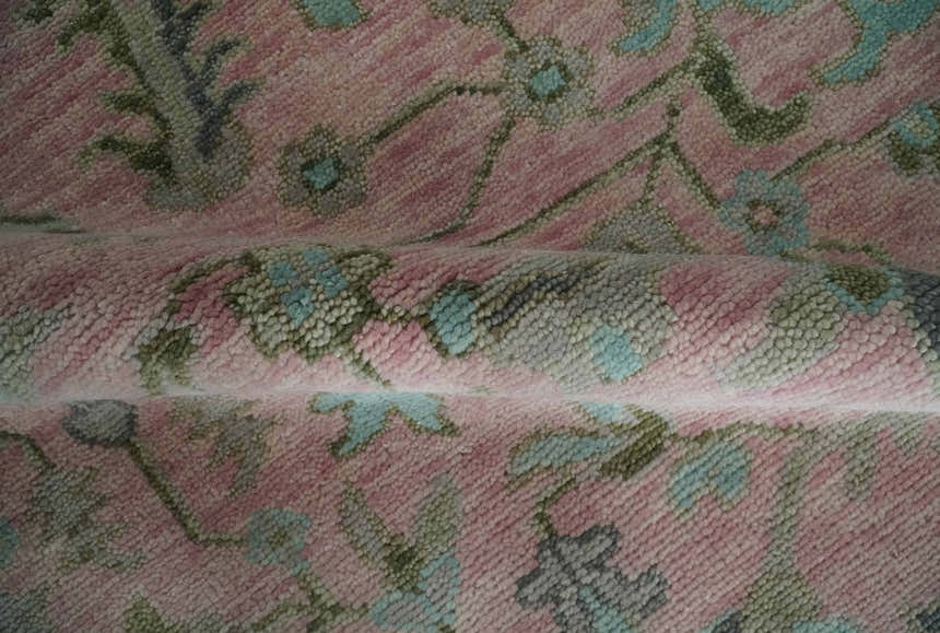 Hand Knotted Pink and Aqua Oriental Oushak Multi Size Traditional Wool Area Rug, Living Room and Bedroom Rug