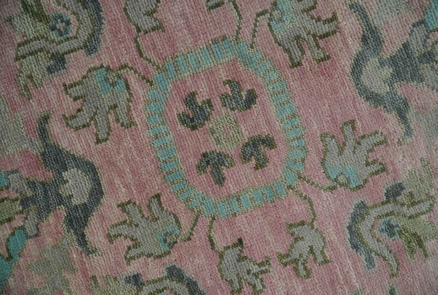 Hand Knotted Pink and Aqua Oriental Oushak Multi Size Traditional Wool Area Rug, Living Room and Bedroom Rug