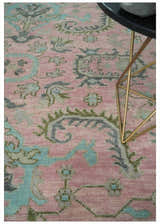 Hand Knotted Pink and Aqua Oriental Oushak Multi Size Traditional Wool Area Rug, Living Room and Bedroom Rug