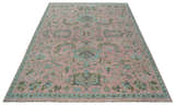 Hand Knotted Pink and Aqua Oriental Oushak Multi Size Traditional Wool Area Rug, Living Room and Bedroom Rug