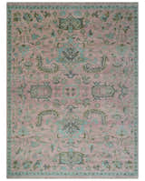 Hand Knotted Pink and Aqua Oriental Oushak Multi Size Traditional Wool Area Rug, Living Room and Bedroom Rug