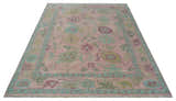 Hand Knotted Pink, Aqua and Purple Vibrant colorful Multi Size Oushak Wool Area Rug
