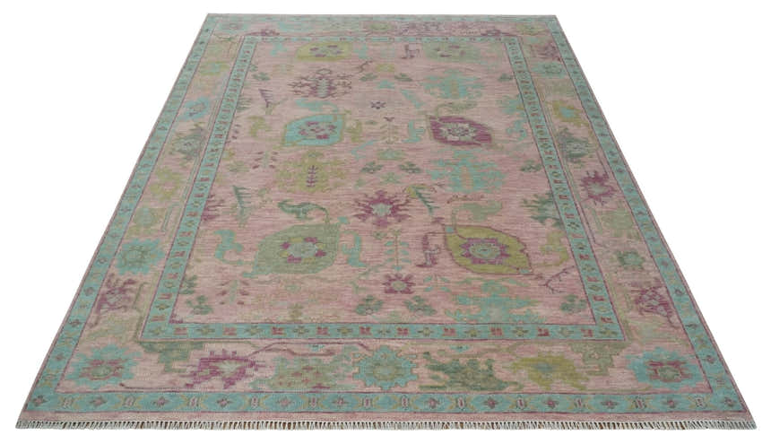 Hand Knotted Pink, Aqua and Purple Vibrant colorful Multi Size Oushak Wool Area Rug